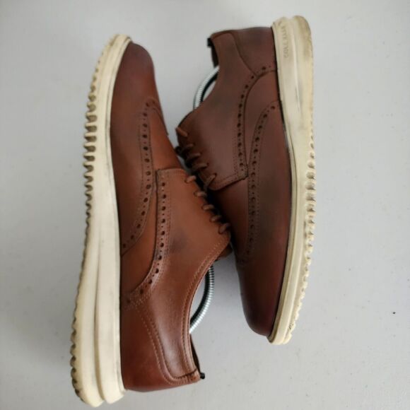 COLE HAAN Grand Wingtip Oxford Shoes Mens 10 British Tan Brown C36939 - Picture 7 of 14